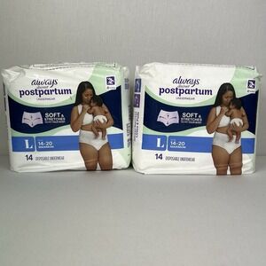 Lot Of 2 Always Discreet Postpartum Underwear Maxi Pad - Large‎ 14ct 29Ct Total